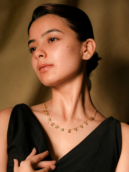 Golden Studded Charms Necklace – 18K Gold, Cubic Zirconia