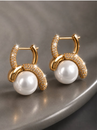 Infinity Knot Pearl Hoop Earrings, 18K Gold-Plated - Offwhite