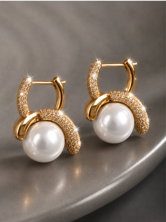 Infinity Knot Pearl Hoop Earrings, 18K Gold-Plated - Offwhite