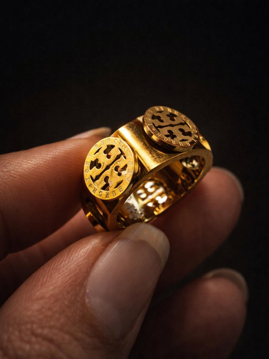 Luxe Emblem Gold Band Ring – 22KT Gold Plated Stainless Steel