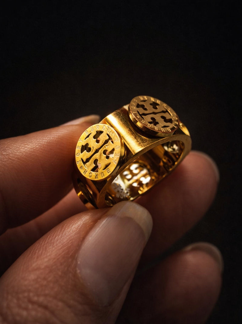 Luxe Emblem Gold Band Ring – 22KT Gold Plated Stainless Steel