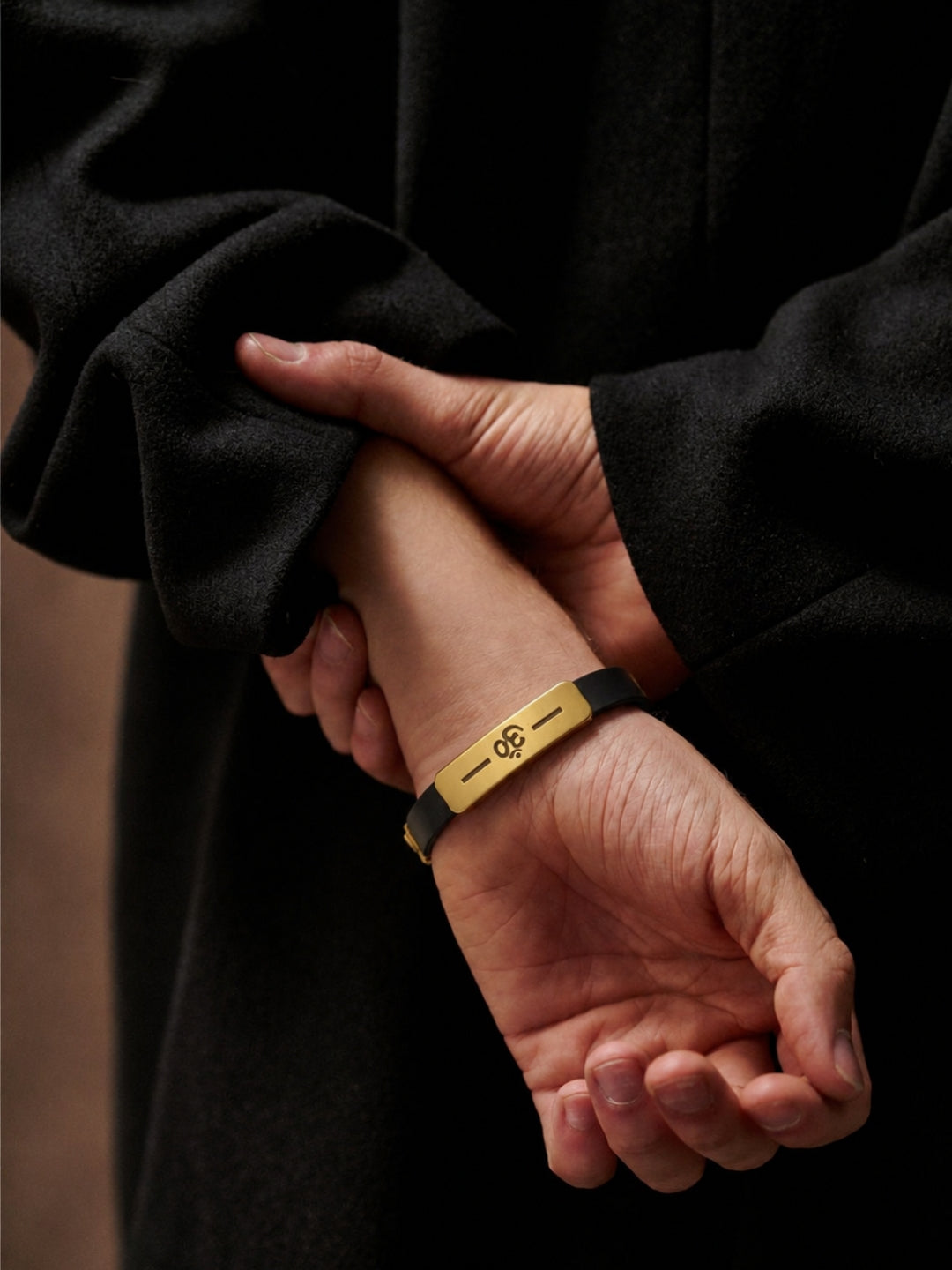Om Engraved Men's Bracelet – Thick 18K Gold Plated Stainless Steel with Black Silicone