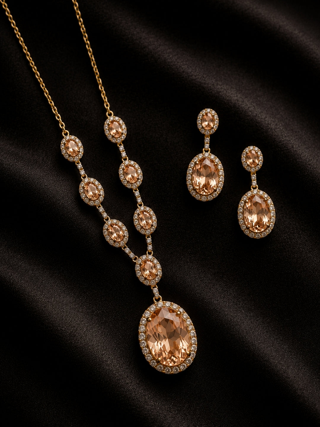 Pesca Champagne Halo Necklace & Earring Set, 18K Gold-Plated
