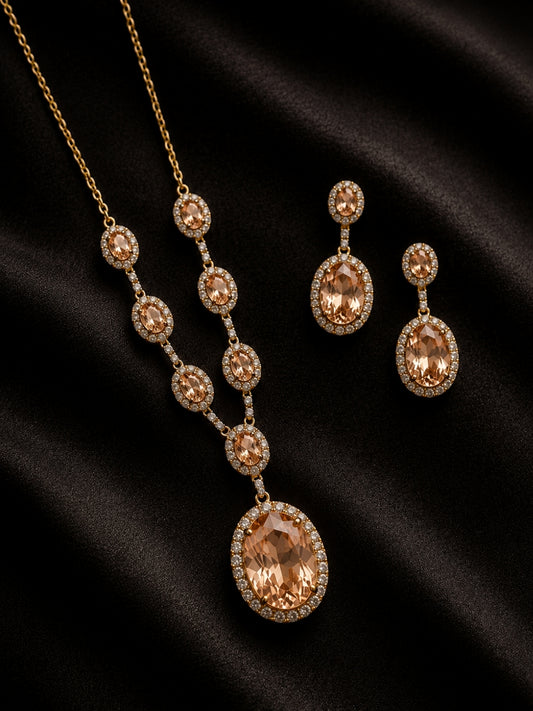 Pesca Champagne Halo Necklace & Earring Set, 18K Gold-Plated