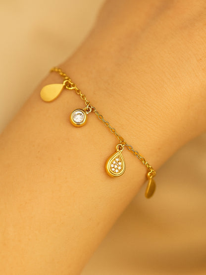 18K Gold Teardrop Charms Bracelet with CZ Stones | Lightweight & Elegant