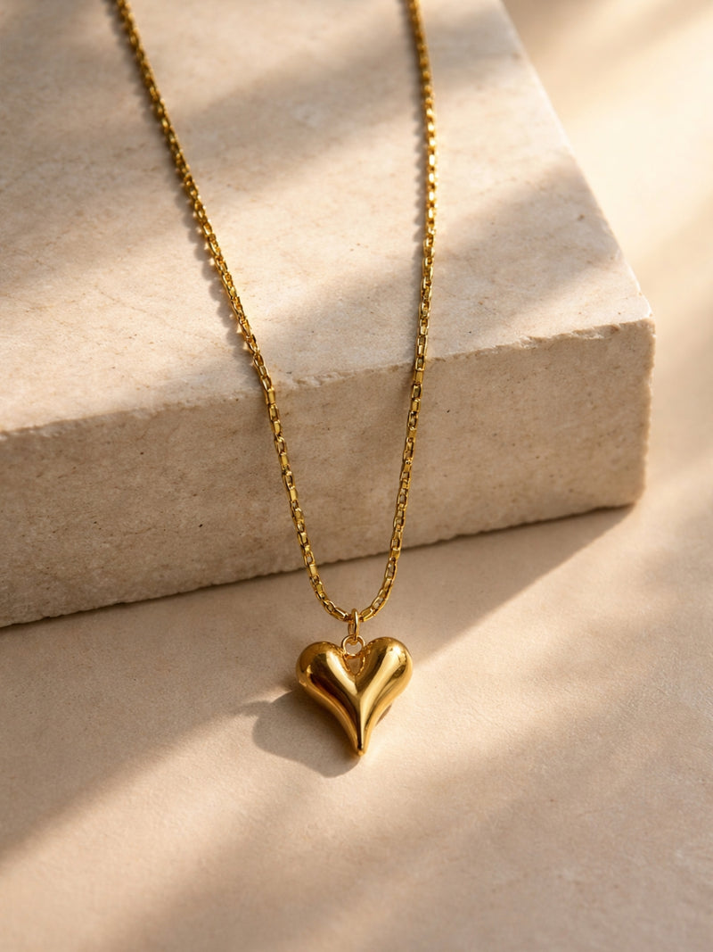 18K Gold Heart Beaded Chain Necklace – Stainless Steel