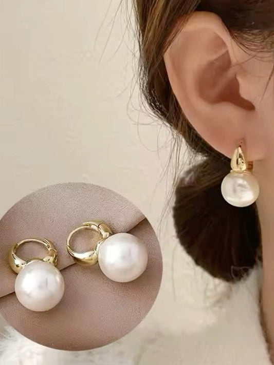 Gold Plated Pearl Huggie Hoop Earrings – Fashion Jewelry