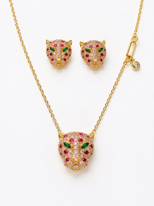 Ferocia Panther Necklace & Earring Set, 18K Gold-Plated