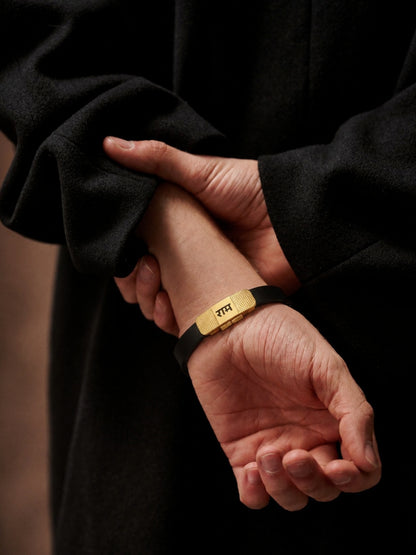 Ram Engraved Bracelet Band Black , 18K Gold Plated Stainless Steel