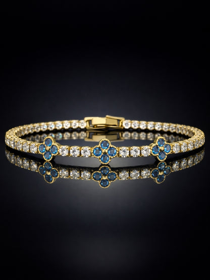 Blue & Gold Clover CZ Tennis Bracelet | Anti-Tarnish & Water Resistant