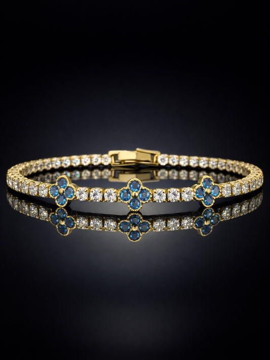Blue & Gold Clover CZ Tennis Bracelet | Anti-Tarnish & Water Resistant