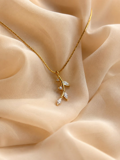 18K Gold Tiny Leaf CZ Pendant Necklace for Women | Anti Tarnish
