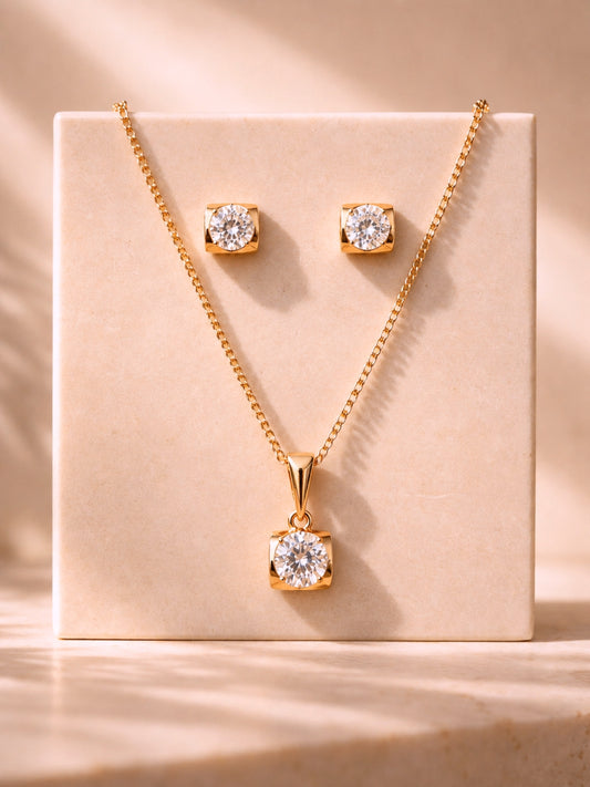 Rose Gold Solitaire Pendant Set with CZ | Anti Tarnish Jewelry