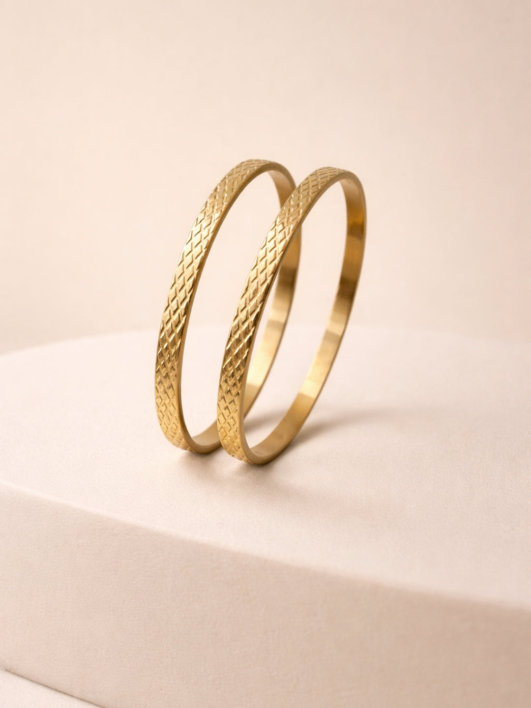 Barfi Textured Gold Bangles – 18K Gold Plated Stackable Pair