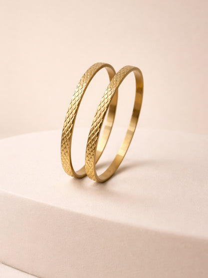 Barfi Textured Gold Bangles – 18K Gold Plated Stackable Pair