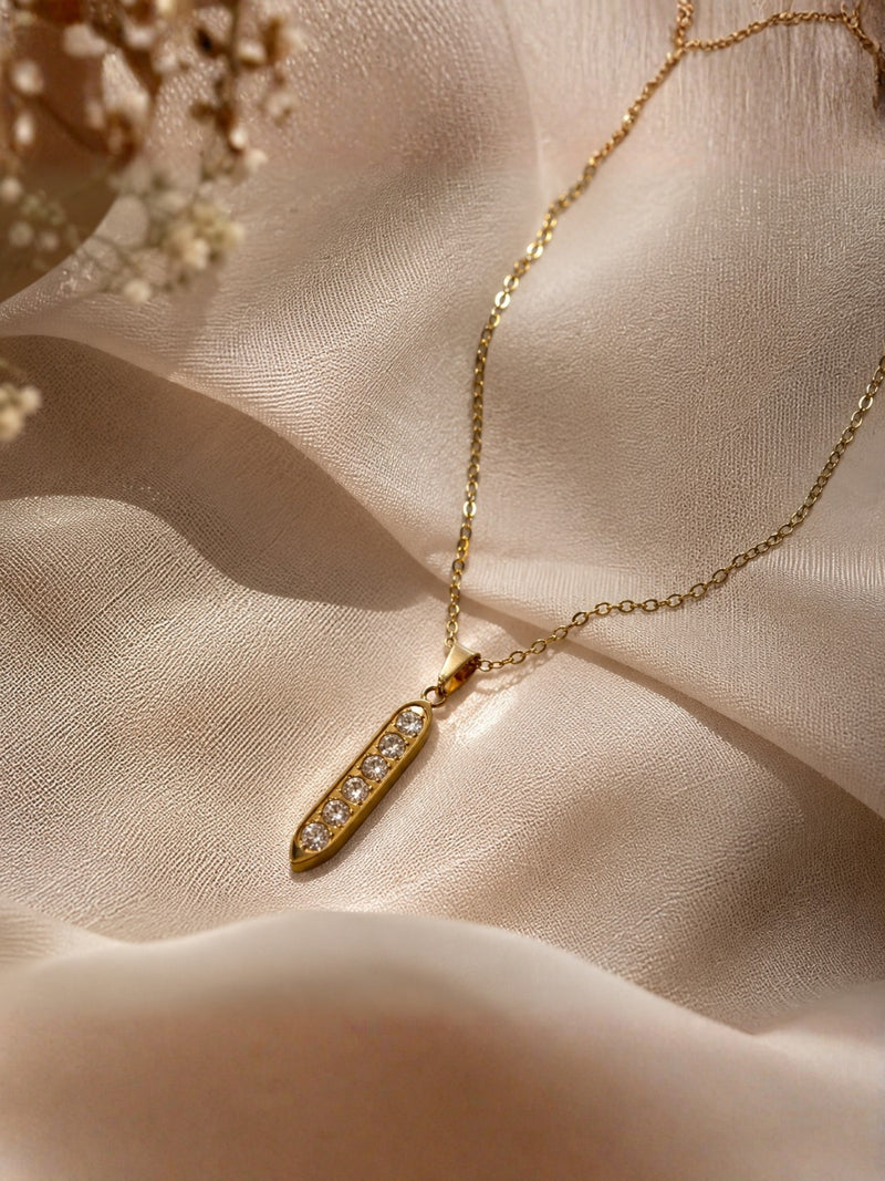 18K Gold Long CZ Pendant Chain Necklace for Women | Anti Tarnish