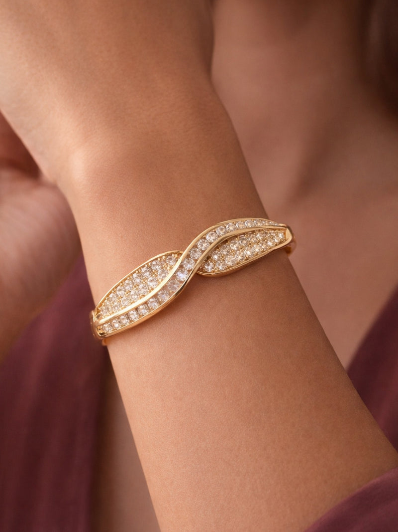 18K Gold Plated Full Studded Curve Bracelet for Women