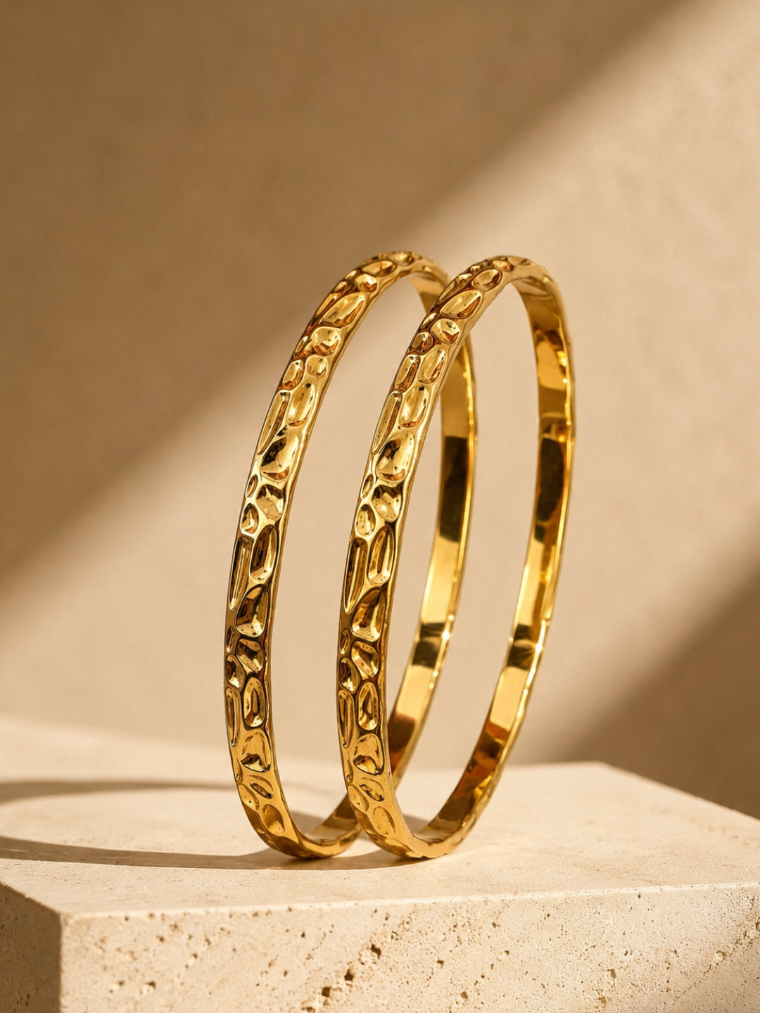 Sculpted Gold Plated Stack Bangles