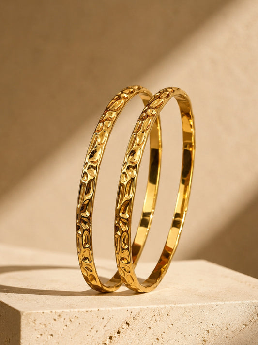 Sculpted Gold Plated Stack Bangles