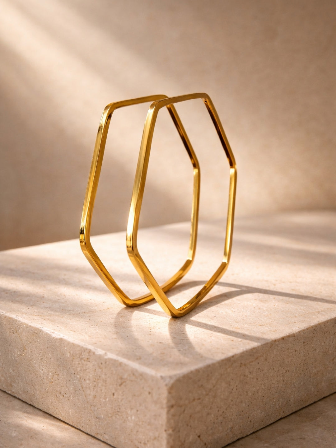 18K Gold Hexagon Bangles Set – Anti Tarnish Steel (Pair)
