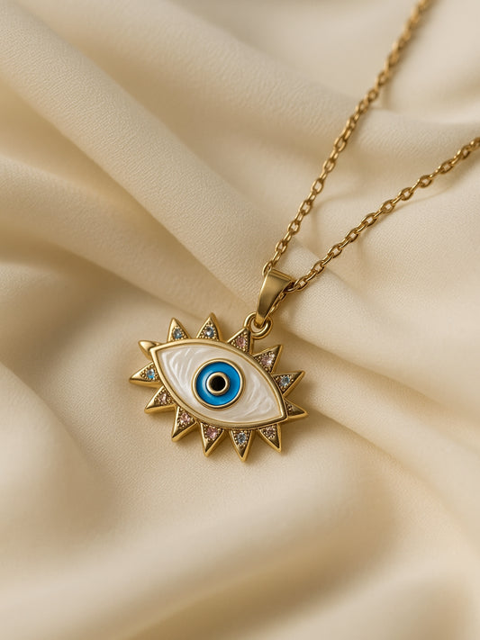 Big MOP Evil Eye Necklace – 18K Gold Plated, Anti-Tarnish & Waterproof
