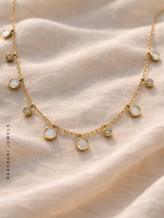MOP & CZ Charms Gold Chain Necklace | Anti-Tarnish, Water-Resistant