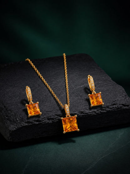 Zafferano Square Solitaire Necklace & Earring Set, 18K Gold-Plated