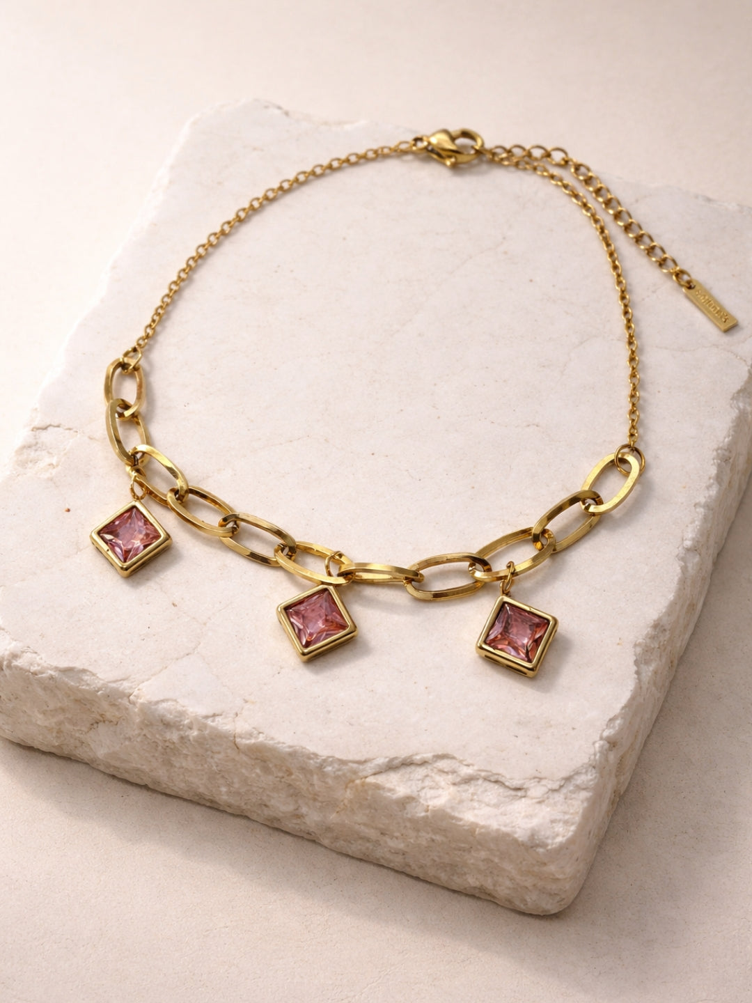 Quad Pink Charm Gold Bracelet | Anti-Tarnish CZ Chain Bracelet