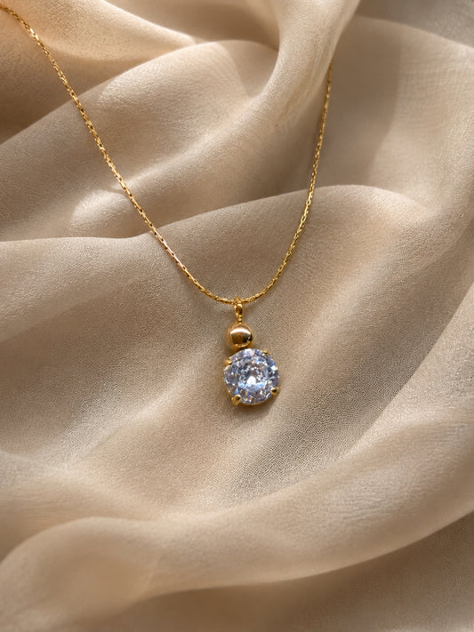 18K Gold Single Solitaire CZ Necklace for Women | Anti Tarnish