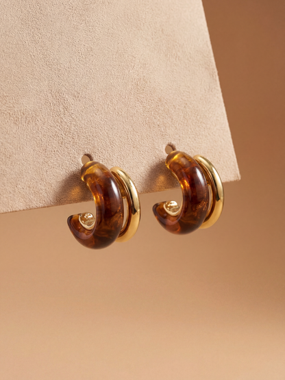 Brown Resin Gold Stud Earrings | Anti-Tarnish Everyday Studs