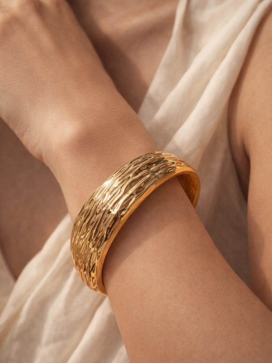 Textured Curvy Gold Cuff Bracelet | Anti-Tarnish Stainless Steel