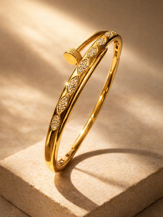 18K Gold Plated Double Nail Cuff Bracelet | Anti-Tarnish CZ