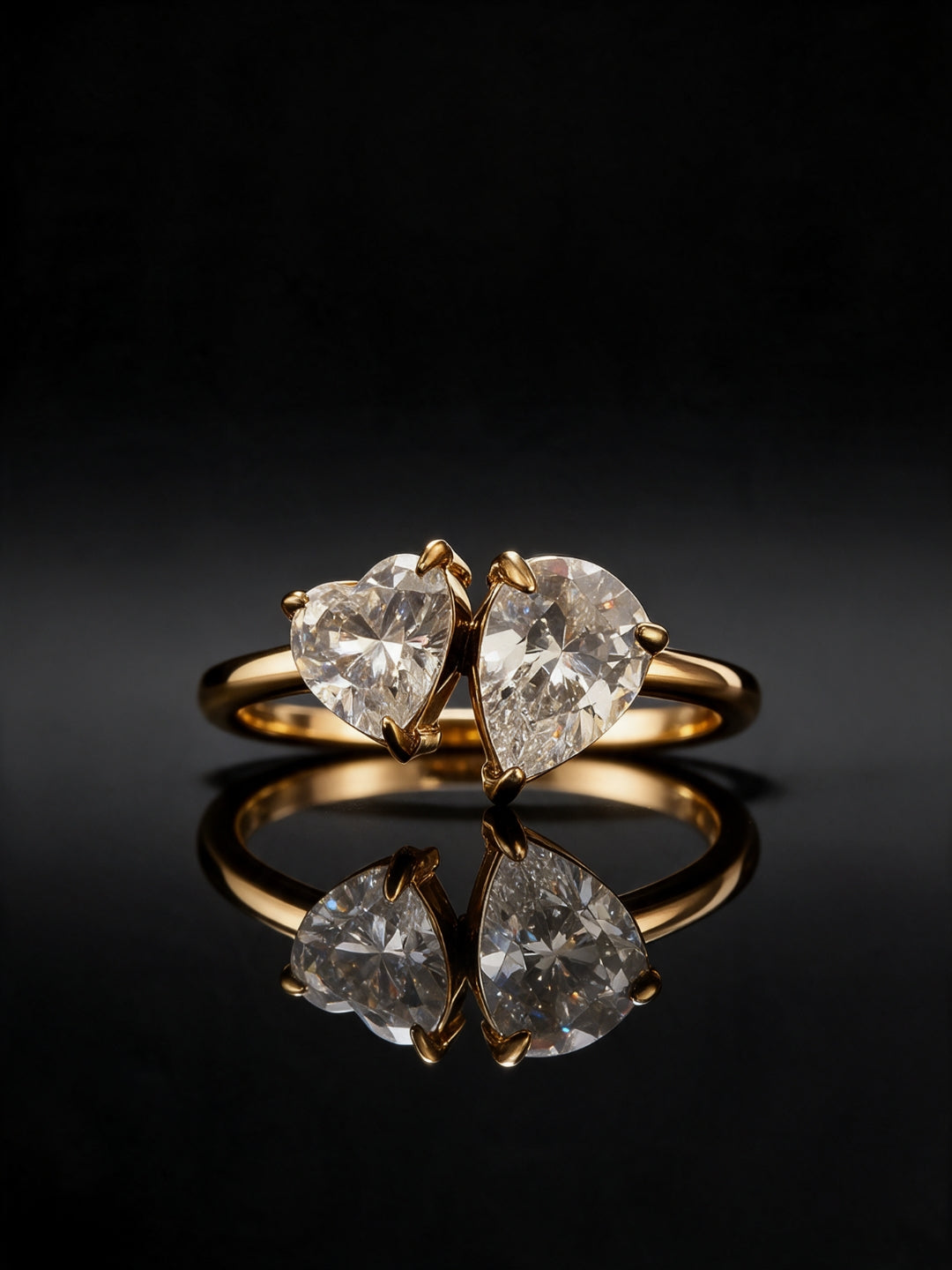 Heart & Pear Solitaire Ring - 18kt Gold Plating