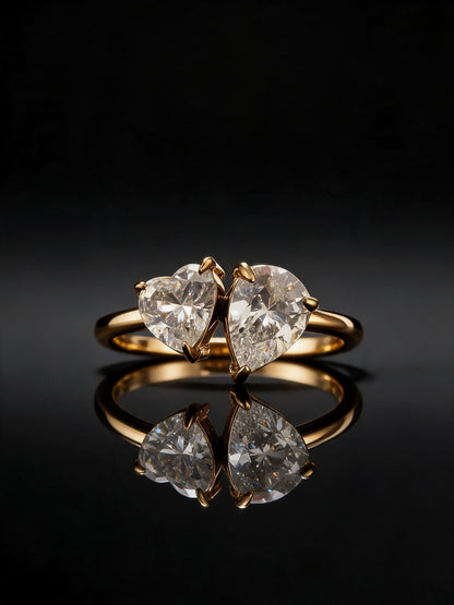 Heart & Pear Solitaire Ring - 18kt Gold Plating