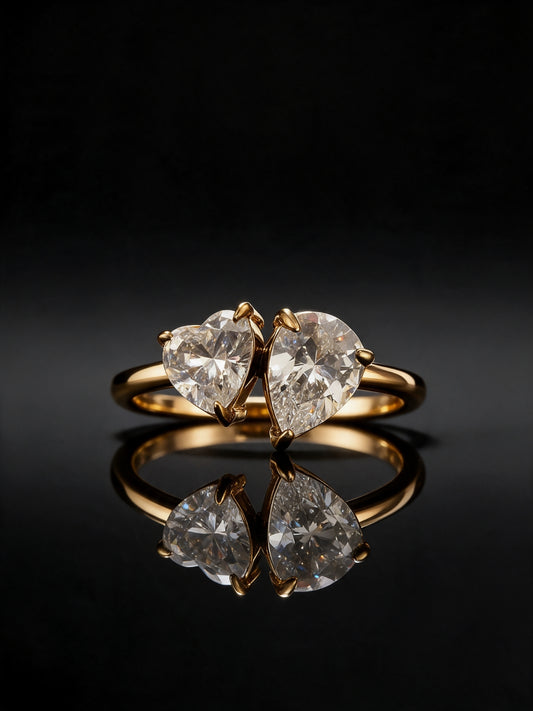 Heart & Pear Solitaire Ring - 18kt Gold Plating
