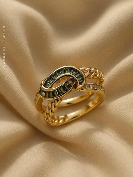 Emerald Criss Cross Adjustable Ring – 18K Gold Plated Stainless Steel