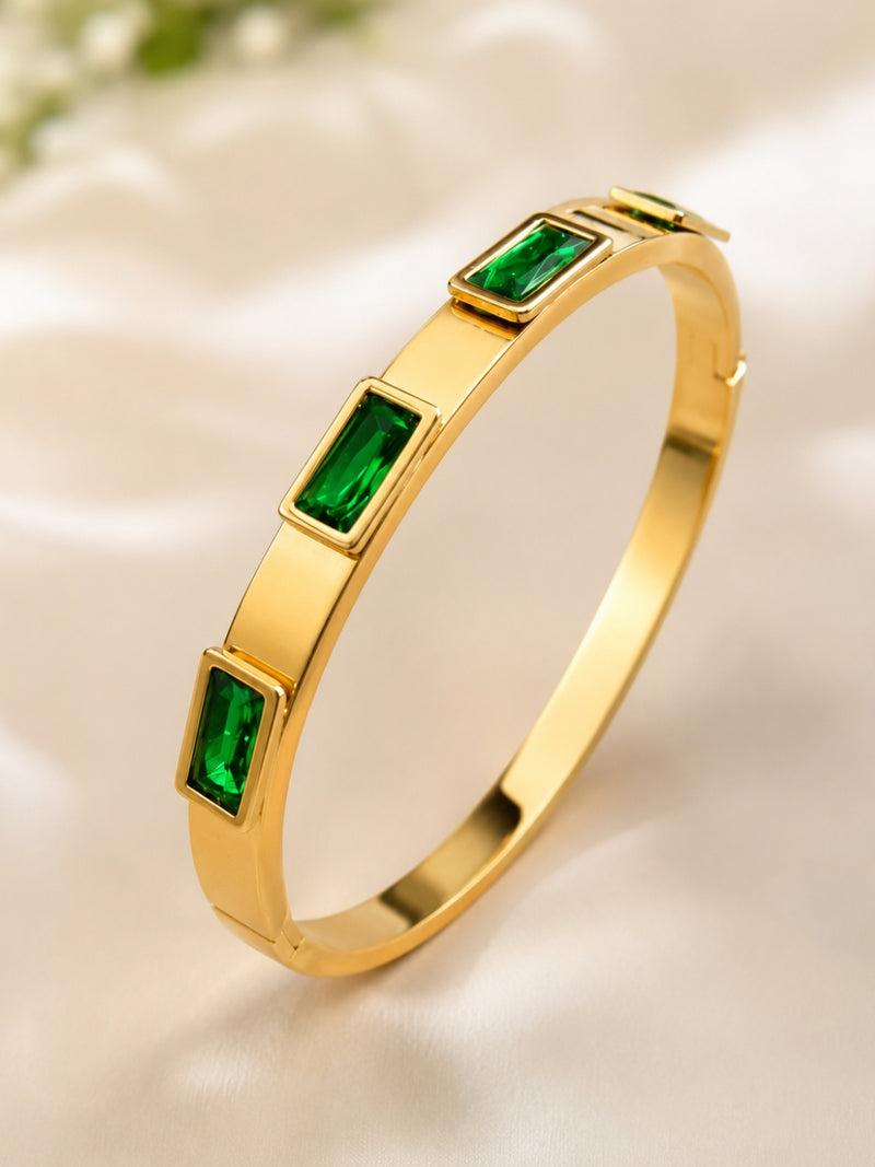 Emerald Green CZ Gold Bracelet – Waterproof Stainless Steel