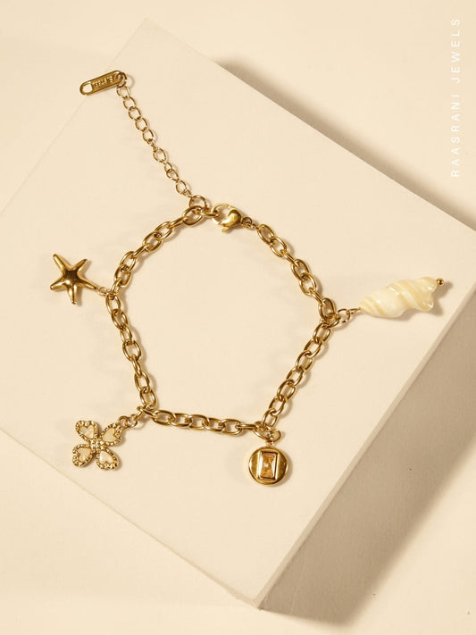 Shell Clover Star Bracelet - 18K Gold Plated, Adjustable, Anti-Tarnish