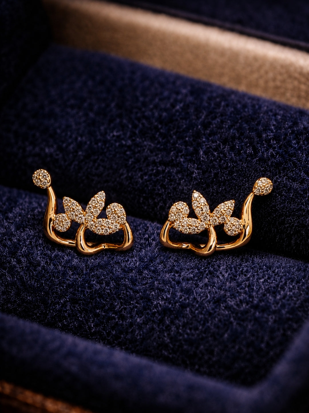 Rose Gold Leaf Hugging Stud Earrings with CZ | Anti Tarnish