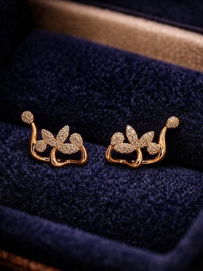 Rose Gold Leaf Hugging Stud Earrings with CZ | Anti Tarnish