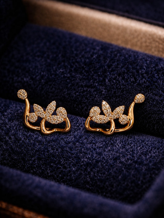 Rose Gold Leaf Hugging Stud Earrings with CZ | Anti Tarnish
