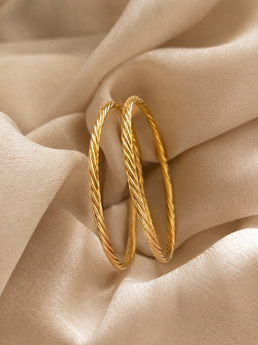 Twisted Gold Bangle Pair | 18K Gold Plated Stackable Bangles 2.6