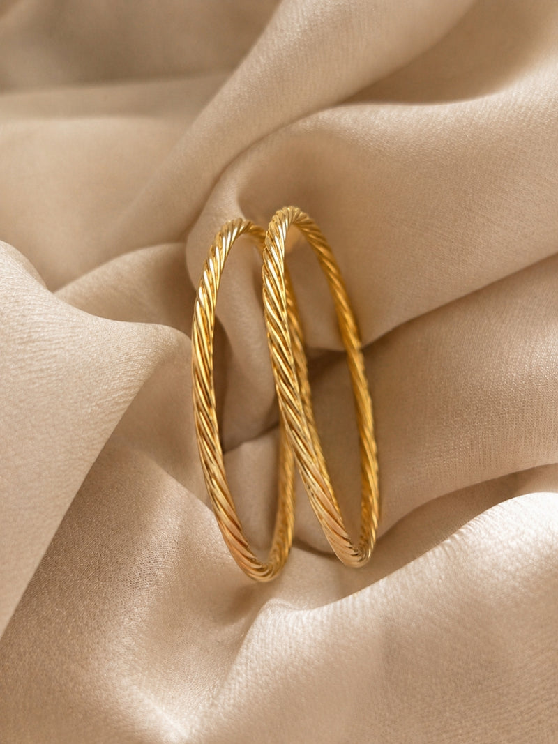Twisted Gold Bangle Pair | 18K Gold Plated Stackable Bangles 2.6