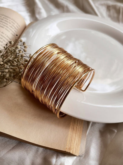 Gold Wired Stack Cuff Bracelet – 18K Gold Plated Stainless Steel