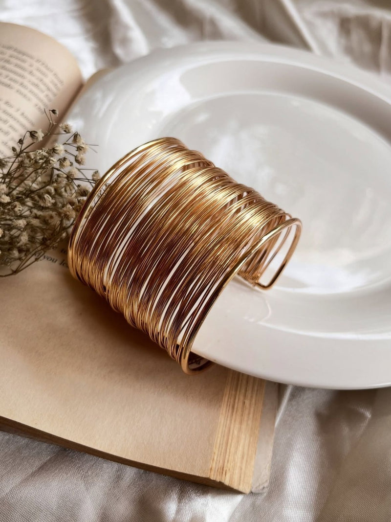 Gold Wired Stack Cuff Bracelet – 18K Gold Plated Stainless Steel