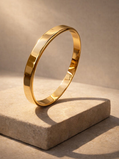 18K Gold Plated Thick Plain Cuff Bracelet – Waterproof Steel
