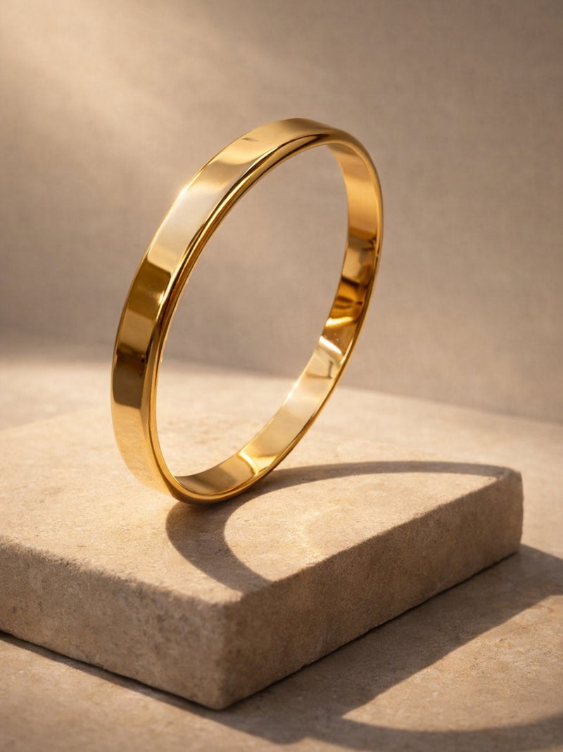 18K Gold Plated Thick Plain Cuff Bracelet – Waterproof Steel