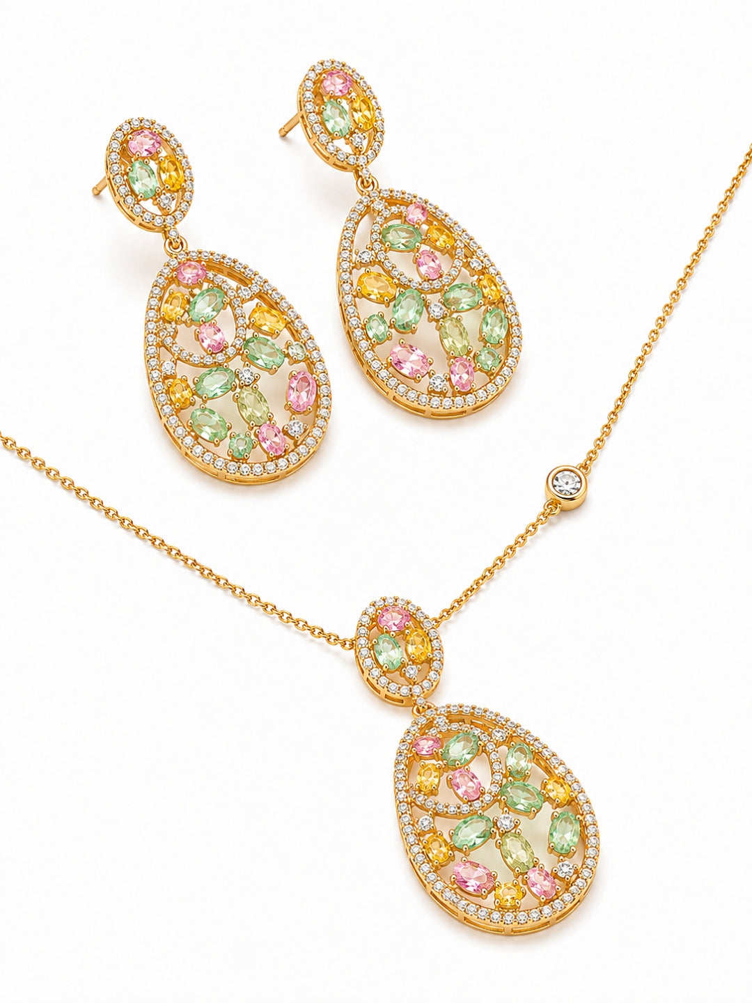 Traforo Multicolor Openwork Teardrop Necklace & Earring Set