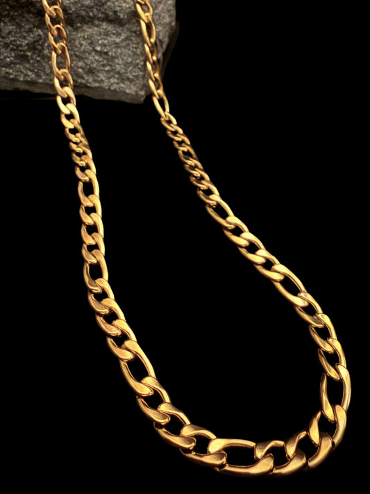 18K Gold Figaro Link Chain for Men – 6mm Stainless Steel 24 Inch