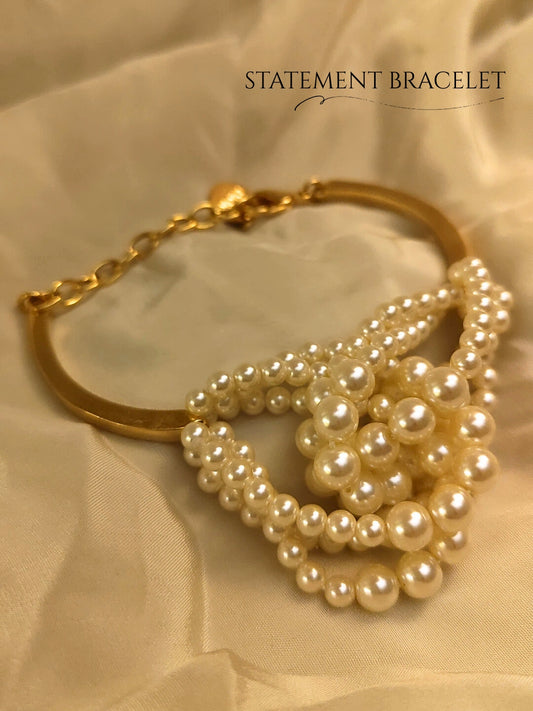 Statement Pearl Bracelet – 18K Gold Plated, Anti-Tarnish, Party Wear